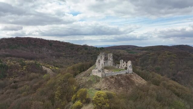 Aerial view of castle in Brekov village in Slovakia