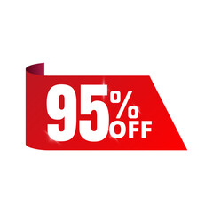 95% off, red discount banner. Illustration Vector, Ninety five 