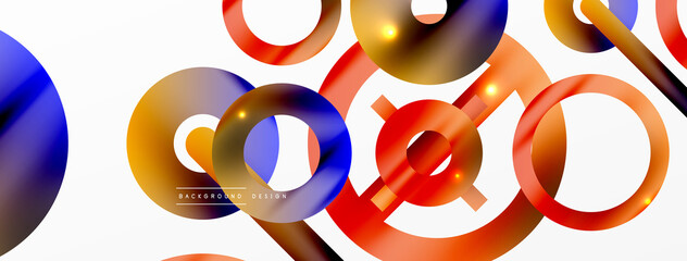 Minimal geometric abstract background. Shiny and glossy circle, line and round shapes design. Trendy techno business template for wallpaper, banner, background or landing