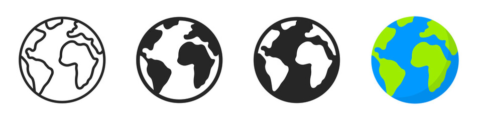Globe icons set. Planet earth symbol collection. World planet earth icon line and flat style - stock vector. - obrazy, fototapety, plakaty