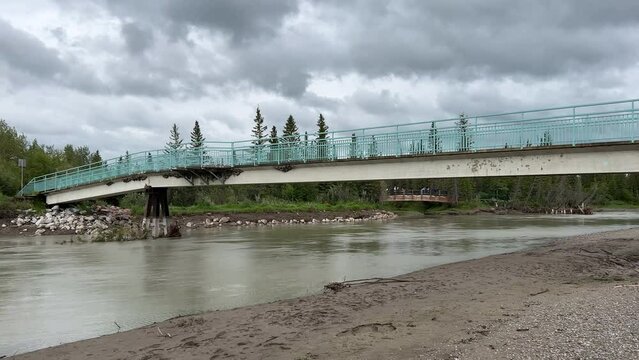 Views of Weaselhead flats wetlands in the city of Calgary, Alberta on a cool summer day.
