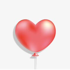Fototapeta na wymiar 3D red glossy red heart balloon with shadow on light grey background