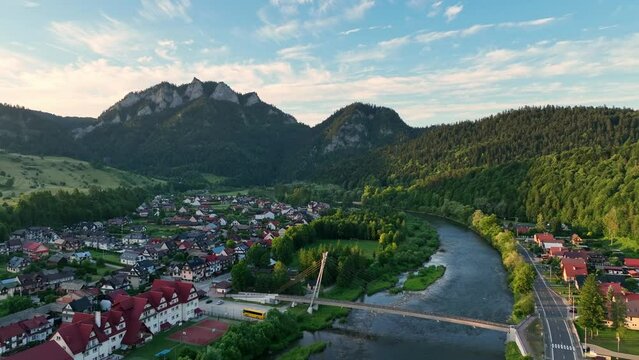 Aerial view of Trzy Korony mountain in Pieniny, Poland
