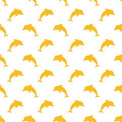 Yellow dolphins seamless pattern with white background.