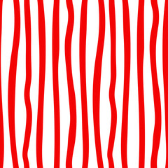 Materiał do szycia Red vertical wavy lines seamless pattern with white background.