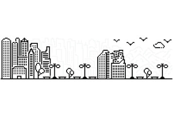 City skyline vector illustration in pixel style. - 515880477