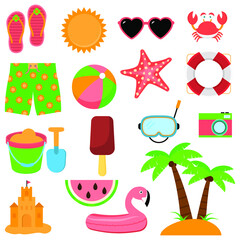 Summer set. Vector collection. Clip Art. Flat style. - 515880494