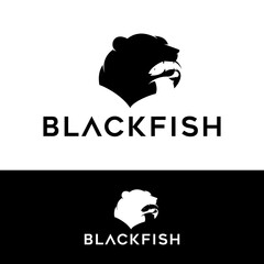 bear eat fish logo mascot vector illustration