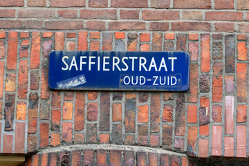 Street Sign Saffierstraat At Amsterdam The Netherlands 3-5-2022