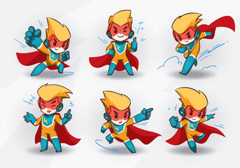 super hero boy with cape mascot collection set