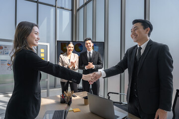 two businessman  shaking hands with businessman make an agreement concept finance marketing...