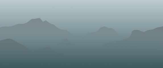 Misty mountain or hill vector landscape illustration, perfect for background, desktop background, game asset. nature theme banner, adventure banner