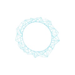 Forma abstracta con líneas de render. Forma de red tecnológica o malla de líneas en blanco. Recurso gráfico redondo como marco para elemento en blanco y azul