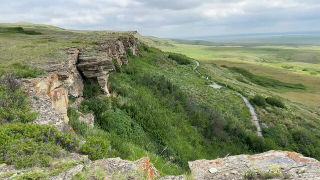 Views at Head-Smashed-In Buffalo Jump UNESCO World Heritage site near Fort Macleod Alberta. 