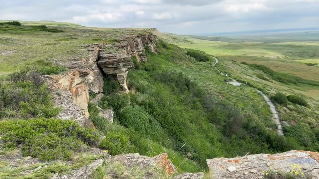 Views at Head-Smashed-In Buffalo Jump UNESCO World Heritage site near Fort Macleod Alberta. 