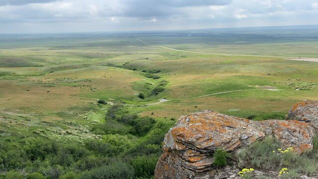 Views at Head-Smashed-In Buffalo Jump UNESCO World Heritage site near Fort Macleod Alberta. 
