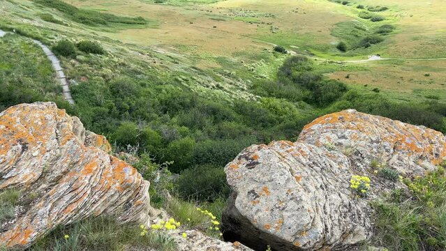 Views at Head-Smashed-In Buffalo Jump UNESCO World Heritage site near Fort Macleod Alberta. 