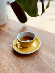 a cup of espresso coffee, morning coffee in a cafe