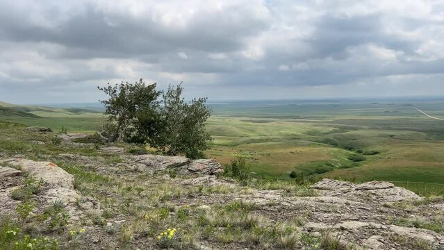 Views at Head-Smashed-In Buffalo Jump UNESCO World Heritage site near Fort Macleod Alberta. 