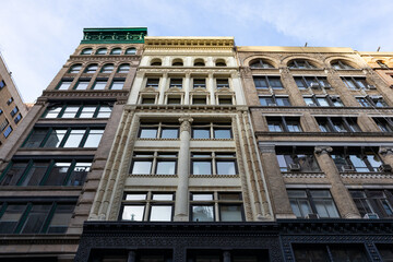 Fototapeta na wymiar Looking up at Beautiful Old Buildings in Greenwich Village of New York City