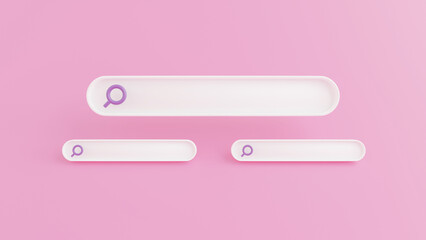 SEO searching, Minimal blank search bar on pink pastel background, Web search browser, 3D rendering illustration concept