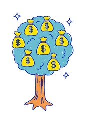 金のなる木のイラスト　お金を育てるイラスト