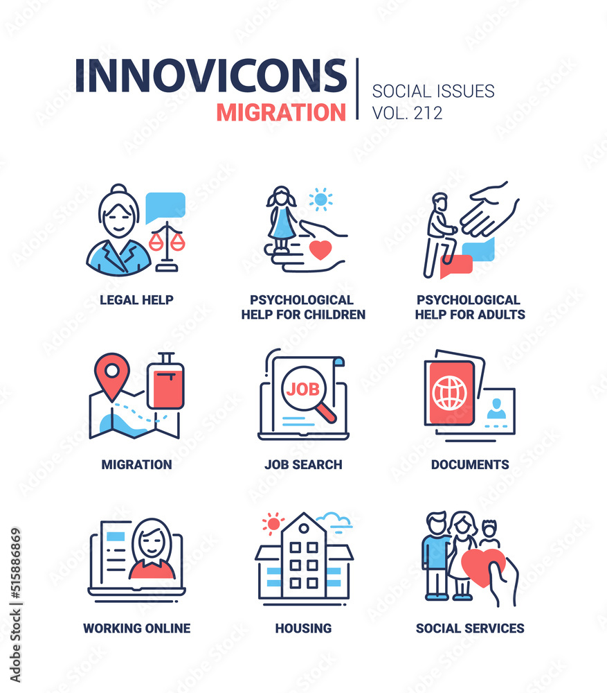 Poster migration issues - modern line design style icons set