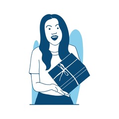 flat style vector illustration beautiful girl with a gift box