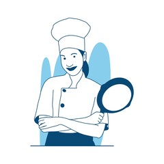 flat style vector illustration female chef holding pan
