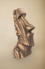 Moai Statue Isolated. Brown metallic Moai statue.3D rendering