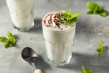 Homemade Green Chocolate Chip Mint Milkshake