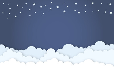 vector illustration paper art style stars and cloud in midnight