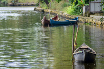 A small boat is tied