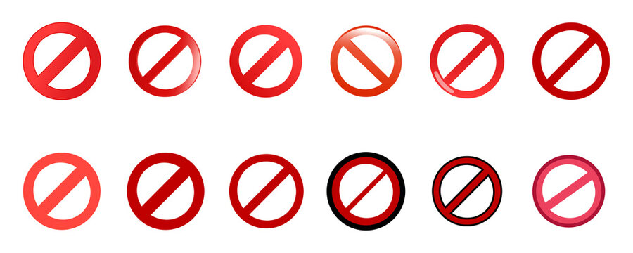 Red forbidden icons set on white background. Simple ban symbol. White background. EPS10