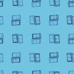 Windows lean forward engraved seamless pattern. Retro frame glass window hand drawn style.