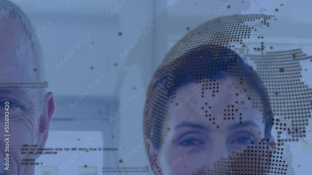 Aufkleber animation of data processing over caucasian doctors smiling