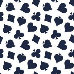 White seamless pattern with navy playing cards suit.