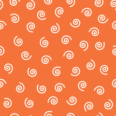 White spirals seamless pattern with orange background.
