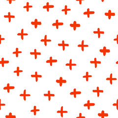 Orange hand drawn crosses seamless pattern.