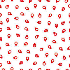 Seamless pattern with red map pin icons and white background