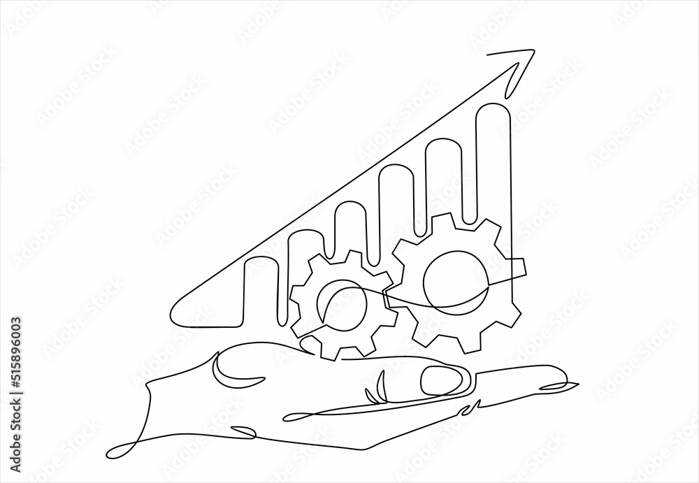 Poster continuous line drawing of a hand showing growth graph