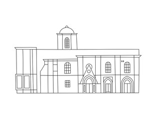 Vector line hand drawn illustration with Bedesten. North Nicosia, Cyprus. Ancient Religious Architecture