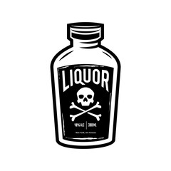 Vintage black liquor Bottle Label Design with skull and crossbones. Retro Typography Elements. Concrete Background Texture. tattoo design with alcohol package bottle. 