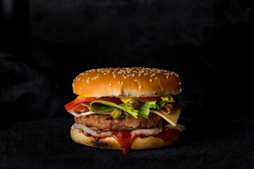 hamburger on black background