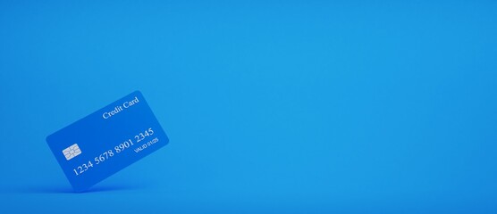 Dark Blue credit card floating on Dark Blue background. Mobile banking and Online payment service. Saving money wealth and business financial concept. Smartphone money transfer online. 3d render.