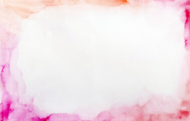 Abstract watercolor pink realistic background frame or border. Splash, stain, liquid.
