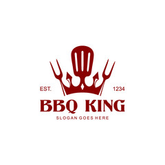 Obraz premium barbeque king logo.combination of king's crown with a spatula and grilling fork