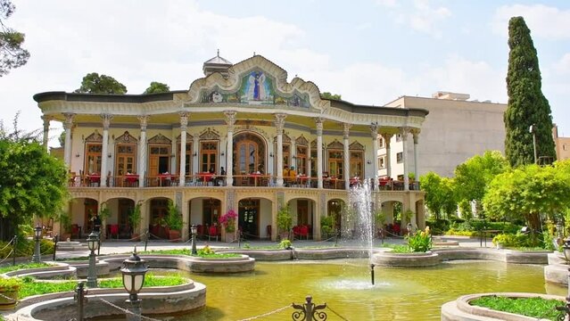 Shiraz, Iran -10th june, 2022: popular tourist destination - beautiful house in Shapouri garden in central Shiraz city