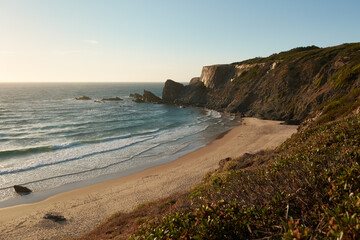 Beautiful wild beach on the west of Algarve coast. Praia da Amalia, Portugal
