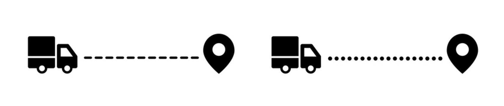 Logistics icon. Path, logistics. Delivery black icon. Delivery concept. Vector icons isolated on a transparent background.